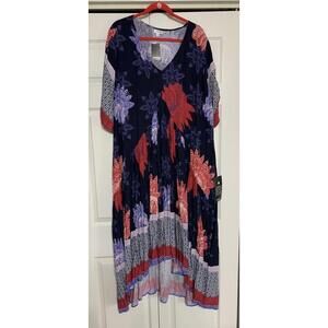 NWT Avenue Val Dress Plus Size 26 28 Empire Hi Lo Maxi Flowy Blue Floral Boho